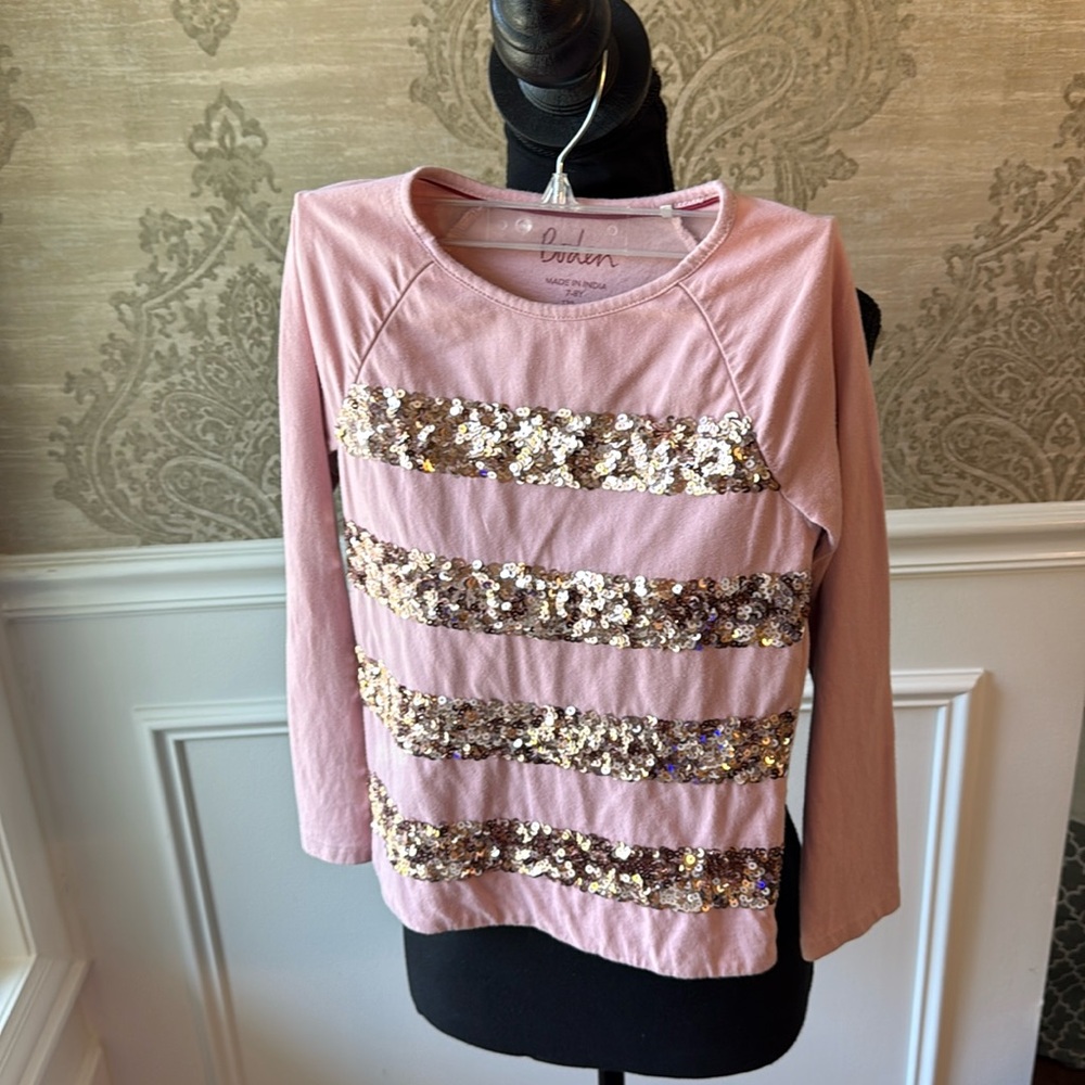 Mini boden mauve pink sequin long sleeve shirt Size 7/8